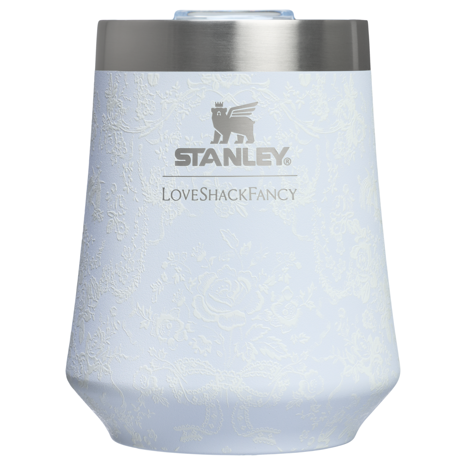 Elegant Stemless Stanley 1913 x LoveShackFancy Holiday Reserve Wine Tumbler D204X - Premium Insulated Egg-Shaped Wine Glass for Outdoors - Baby Bow Pink Peppermint
