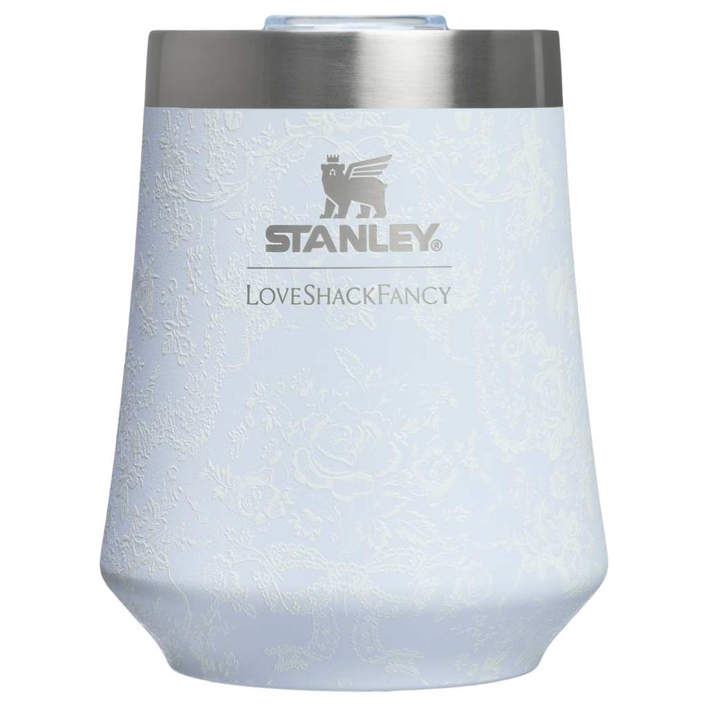 Vacuum Insulated Wine Stanley 1913 x LoveShackFancy Holiday Reserve Wine Tumbler D367F - Elegant Stemless Vacuum Insulated Wine Tumbler - Baby Bow Pink Peppermint