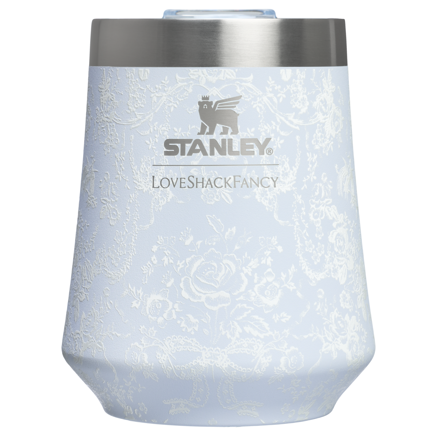 Vacuum Insulated Wine Stanley 1913 x LoveShackFancy Holiday Reserve Wine Tumbler D367F - Elegant Stemless Vacuum Insulated Wine Tumbler - Toscana Toile Alpine Blue