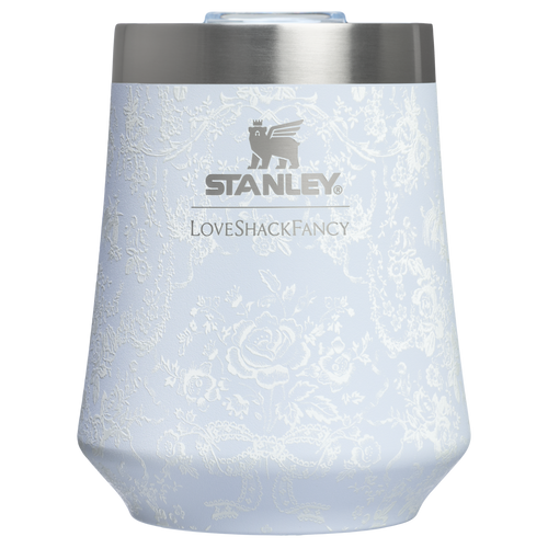 Elegant Stemless Stanley 1913 x LoveShackFancy Holiday Reserve Wine Tumbler D204X - Premium Insulated Egg-Shaped Wine Glass for Outdoors - Toscana Toile Alpine Blue