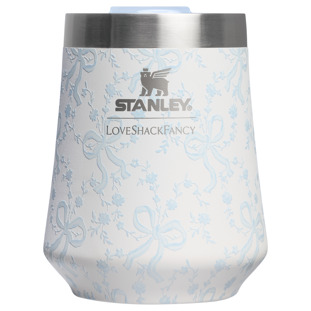 Premium Matte Stanley 1913 x LoveShackFancy Holiday The Reserve Wine Tumbler Set | 2-pack D205C - Shatterproof Flavor-Preserving Cocktail Tumbler with Lid Detail