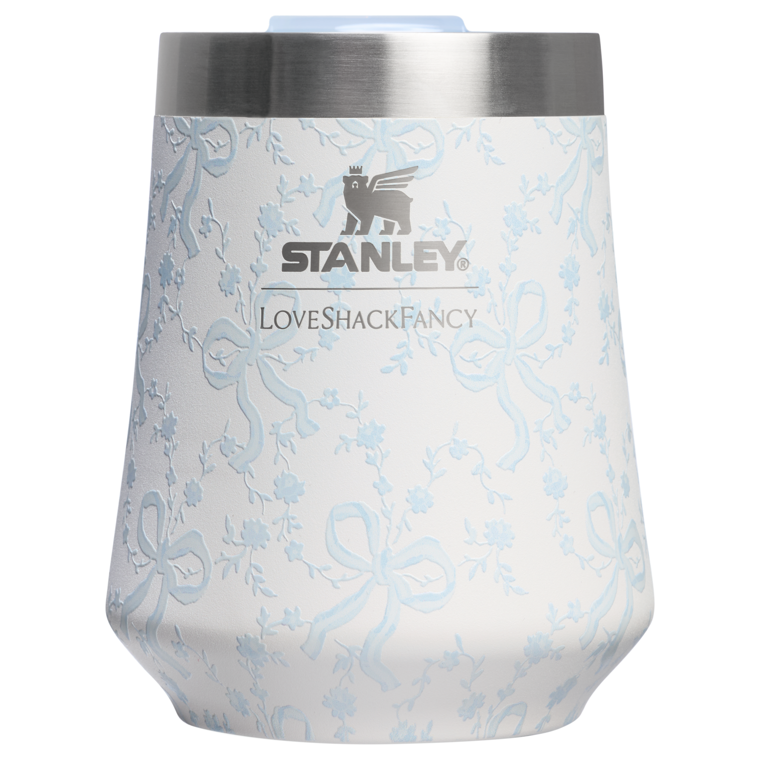 Premium Matte Stanley 1913 x LoveShackFancy Holiday The Reserve Wine Tumbler Set | 2-pack D205C - Shatterproof Flavor-Preserving Cocktail Tumbler with Lid Detail