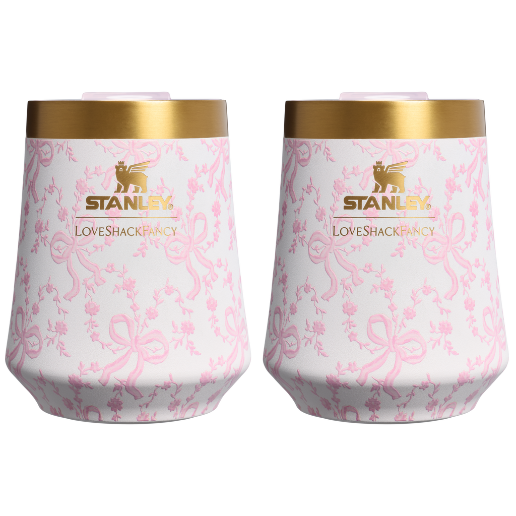 Premium Matte Stanley 1913 x LoveShackFancy Holiday The Reserve Wine Tumbler Set | 2-pack D205C - Shatterproof Flavor-Preserving Cocktail Tumbler with Lid - Coquette Bow Chantilly