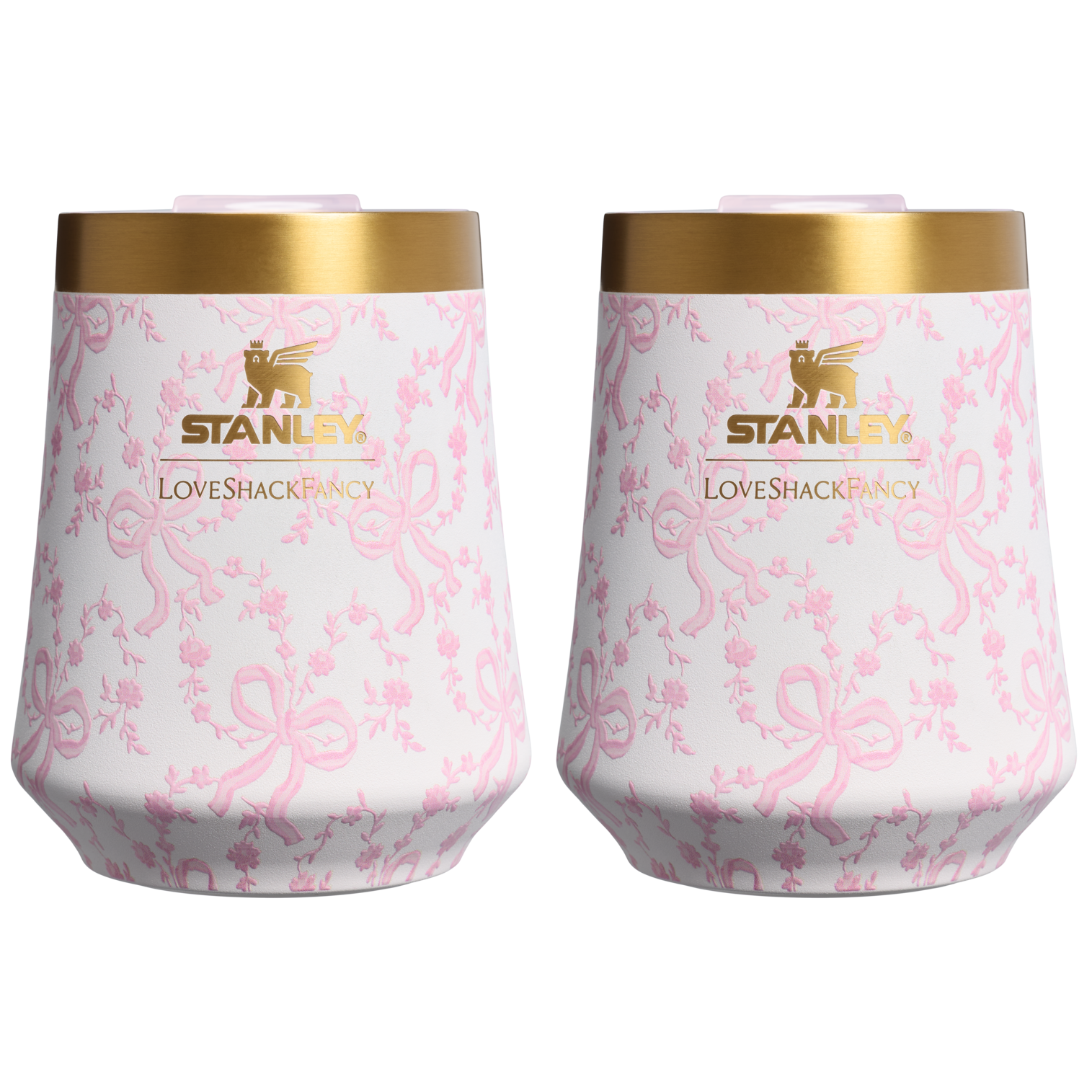 Premium Matte Stanley 1913 x LoveShackFancy Holiday The Reserve Wine Tumbler Set | 2-pack D205C - Shatterproof Flavor-Preserving Cocktail Tumbler with Lid - Coquette Bow Chantilly