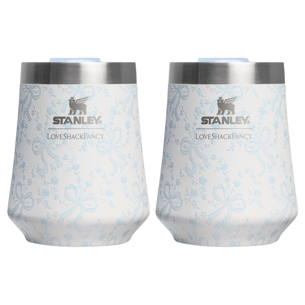 Premium Matte Stanley 1913 x LoveShackFancy Holiday The Reserve Wine Tumbler Set | 2-pack D205C - Shatterproof Flavor-Preserving Cocktail Tumbler with Lid - Coquette Bow Winter Ice
