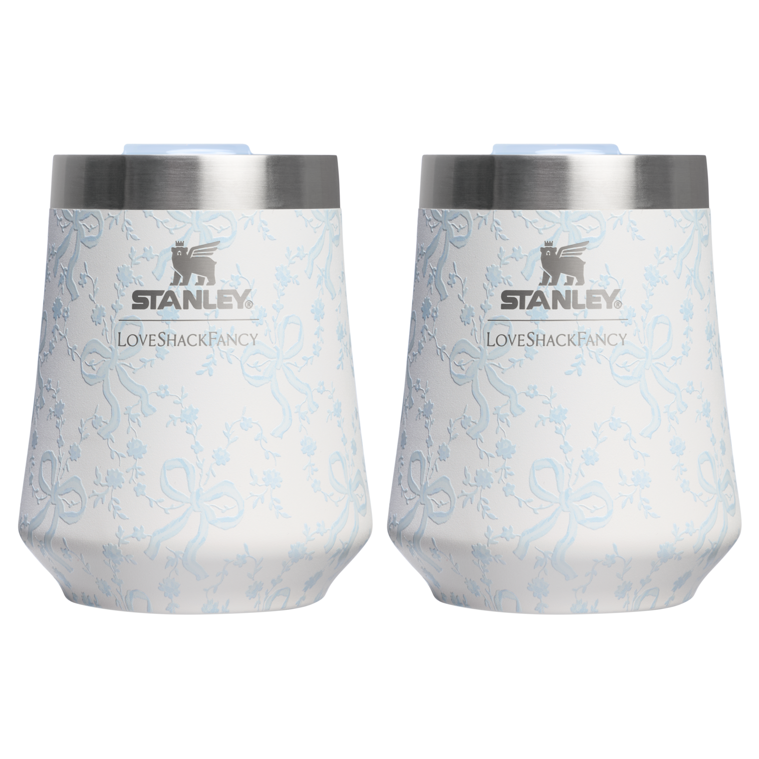 Premium Matte Stanley 1913 x LoveShackFancy Holiday The Reserve Wine Tumbler Set | 2-pack D205C - Shatterproof Flavor-Preserving Cocktail Tumbler with Lid - Coquette Bow Winter Ice