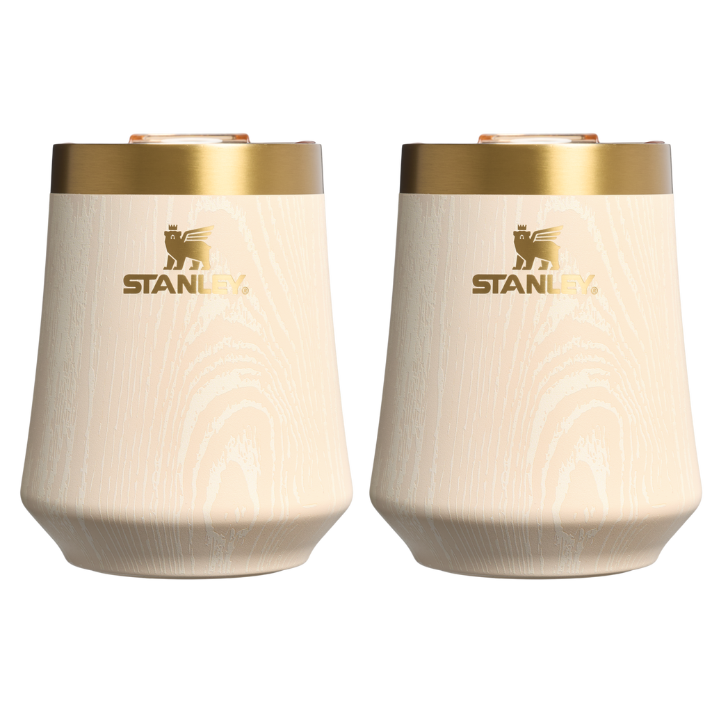 Flavor-Preserving The Cheers & Cheer Reserve Wine Tumbler | 2-pack D190T - Premium Insulated Egg-Shaped Wine Glass for Outdoors - Birch Woodgrain
