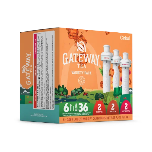 Vitamin-Infused Gateway Tea 6-Pack Variety Pack HM0F - Zero-Calorie Multi-Flavor Sip Pods for Water Bottle Detail