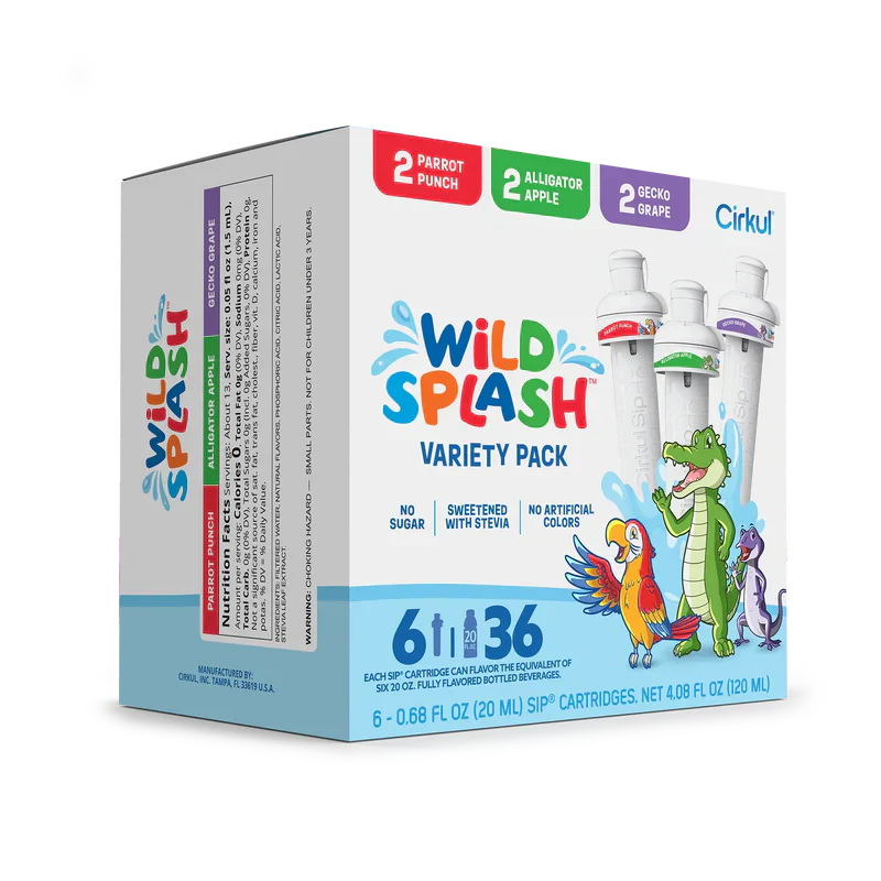 Vitamin-Infused Wild Splash 6-Pack Variety Pack 2TB7 - Zero-Calorie Multi-Flavor Sip Pods for Water Bottle Detail